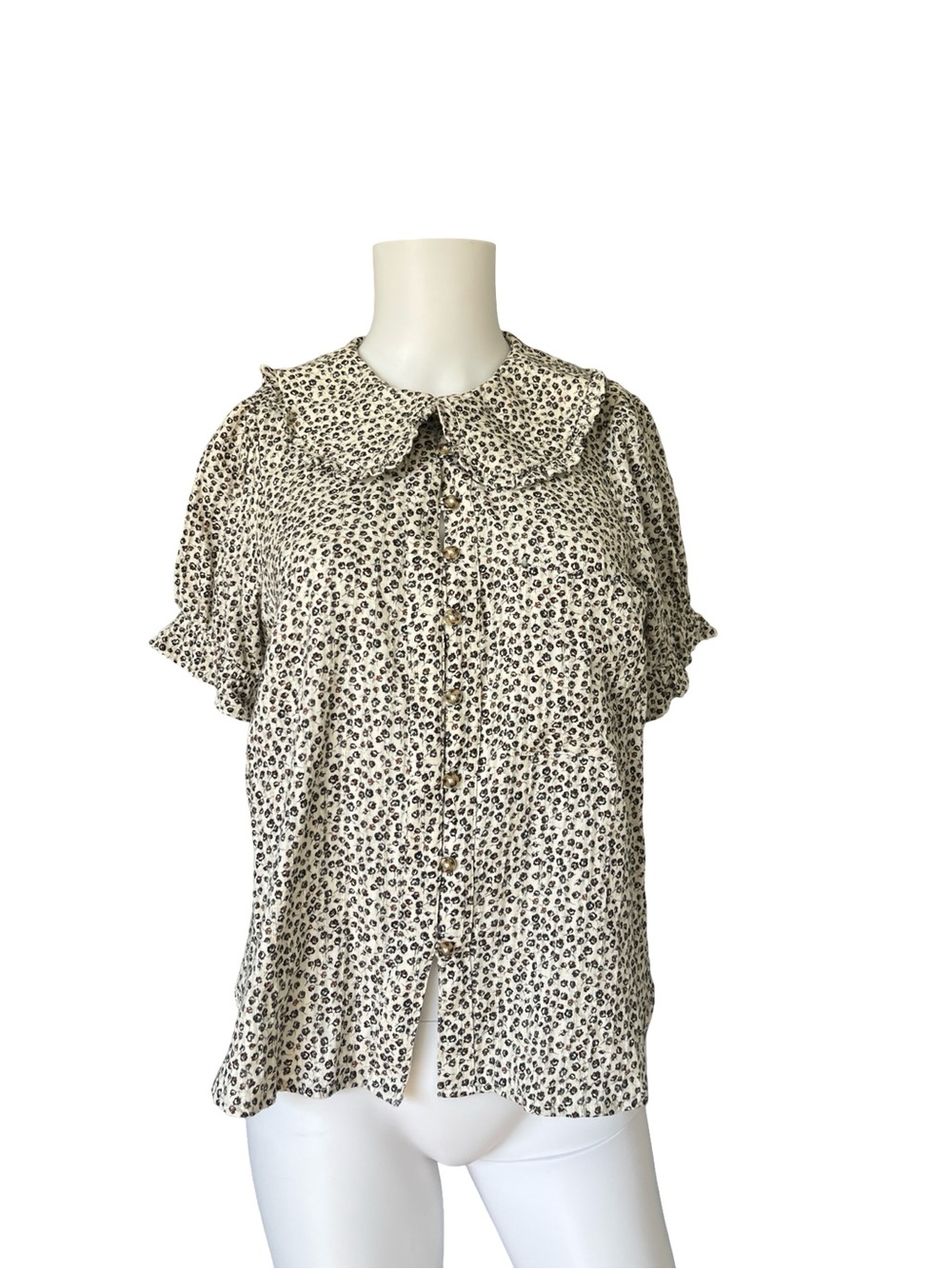 Anthropologie Pilcro Keira Blouse Floral Print Peter Pan Collar Size Medium